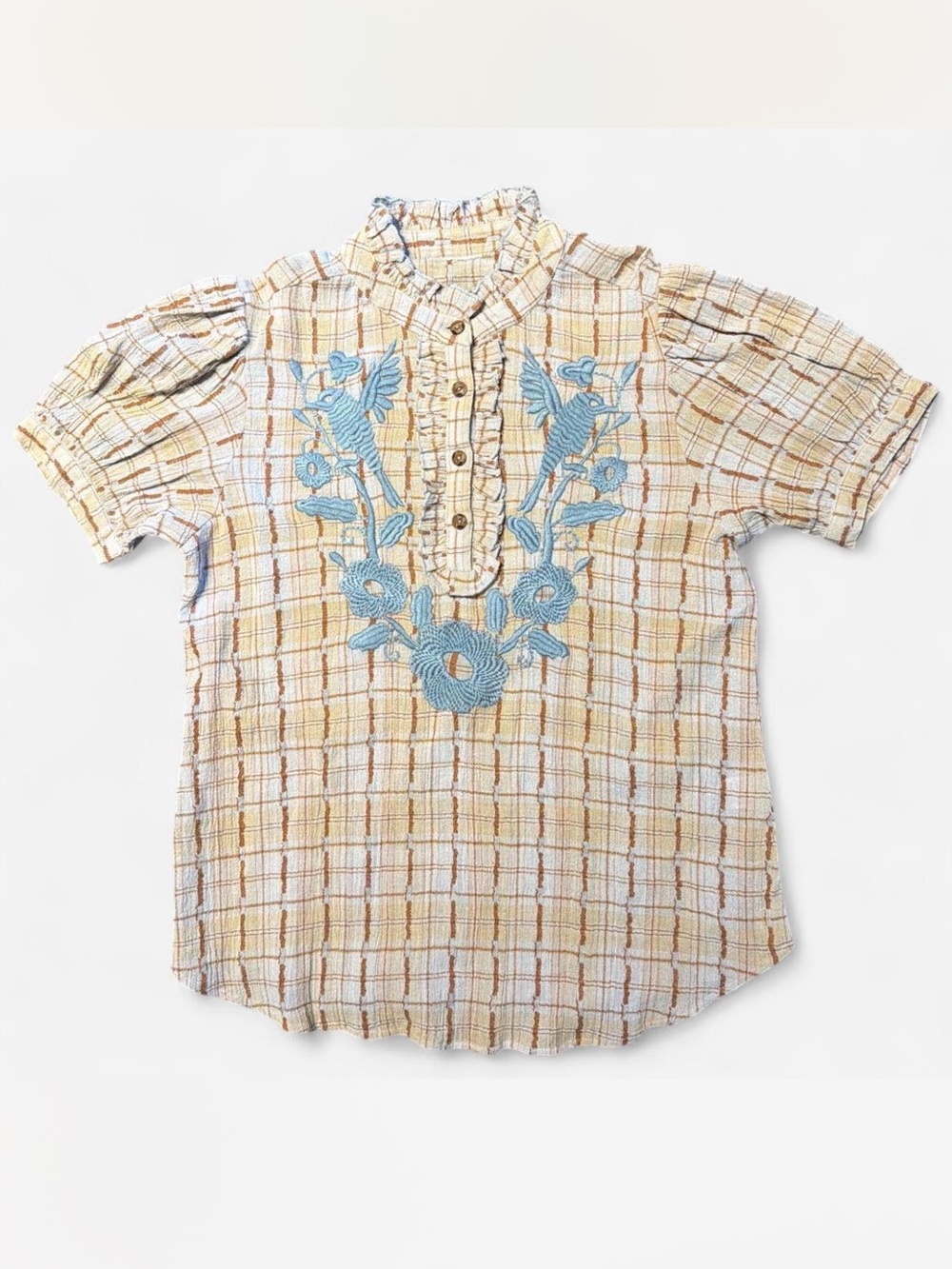 Ivy Jane New Boho Yellow Brown Blouse Top Small